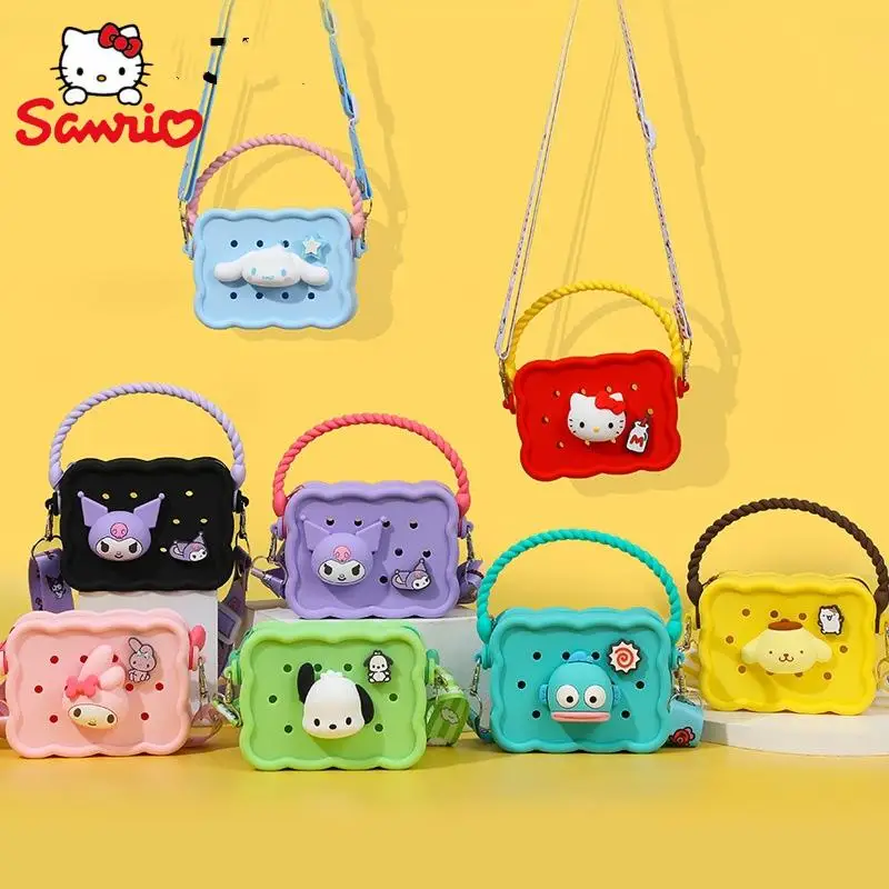 

New Kawaii Crossbody Bag Cute Hello Kitty My Melody Pochacco Kuromi Diy Street Trend Versatile Silica Gel Handbag Cute Girl Gift