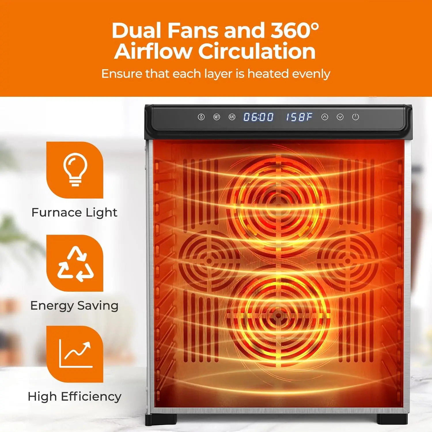 Food Dehydrator Machine 12 Stainless Steel Food Dryer 72H Timer Temperature Control 1300W Dehydrators