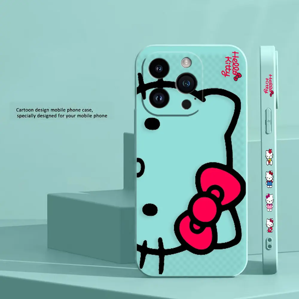thumbnail image 1 of Bonita funda de teléfono de Hello Kitty K Line Cat para Apple iPhone 14 13 12 11 Pro XS Max Mini X XR SE 7 8 6 15 Plus, funda líquida de color, 1 of 5