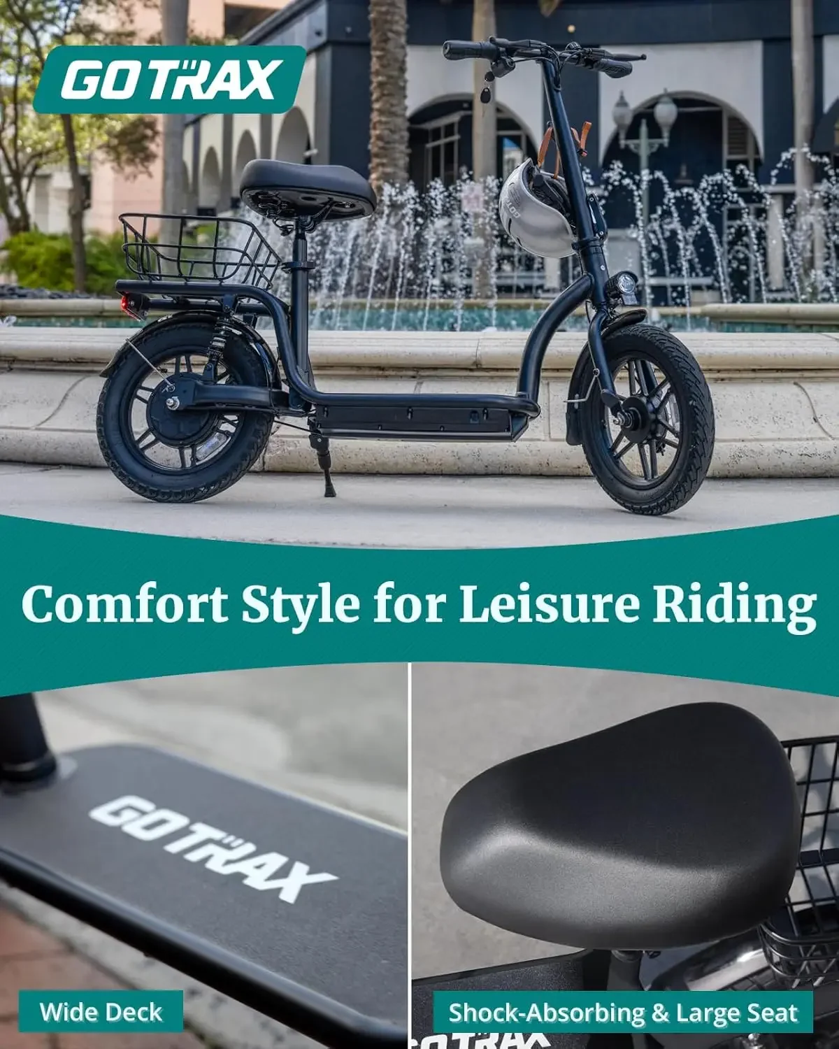Scooter with Seat for Adult, Max 16-25miles Range, 15.5-20mph Power by 350W-500W Motor, Comfortable 14" Pneumati