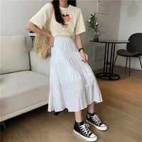 Printemps été femmes jupes Vintage taille haute élastique Patchwork blanc noir Chic longue gâteau a-ligne jupe 3