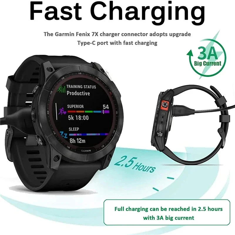 1M/3.3FT USB Charging Cable for Garmin Fenix 8 7 7S 7X 6 6S 6X 5 5X 5S Plus Vivoactive 3 Forerunner 965 955 265 255 Charger Dock watch charging adapter