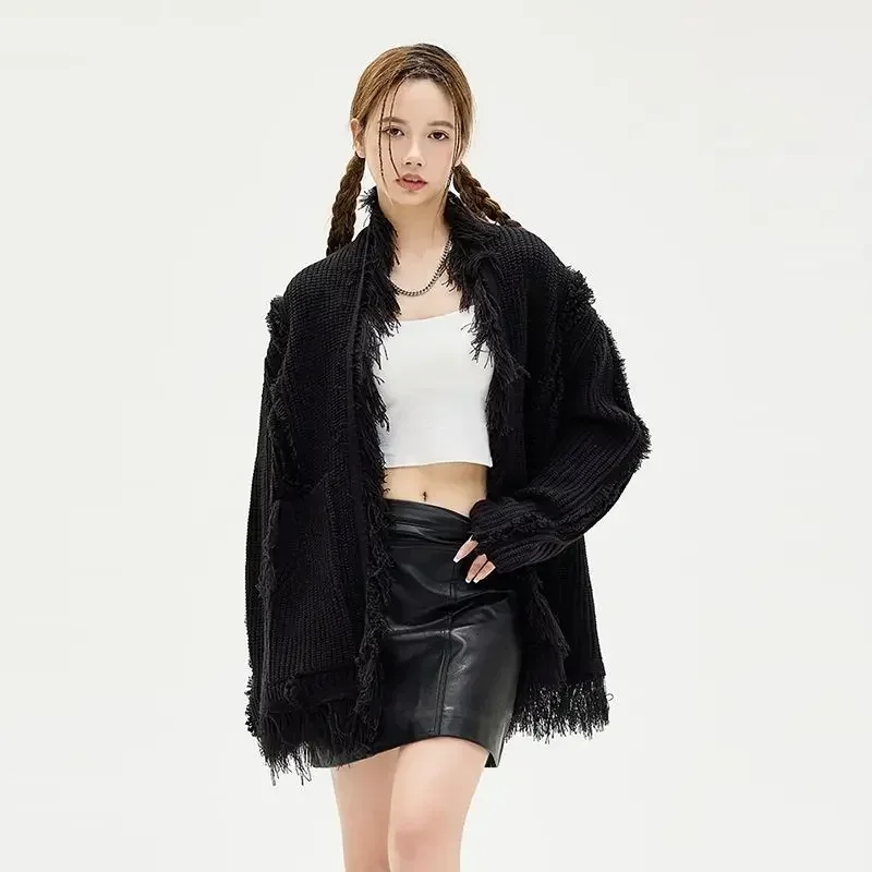 Chinese Style Retro Tassel Thick-line Sweater Jacket Men Women Autumn Winter Knitted Coat Loose Couple Knitted Cardigan Preppy
