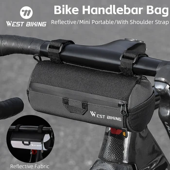 Borsa da Manubrio per Bicicletta WEST BIKING, Borsa a Tracolla Riflettente Portatile 1L, Accessori per Bici da Strada e MTB, Borsa Frontale con Fascia Elastica