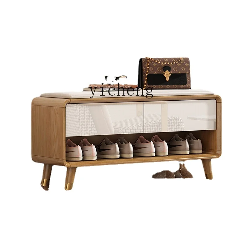 

Xl Nordic Solid Wood Frame Sitting Locker Footstool Shoe Cabinet with Stool Integrated