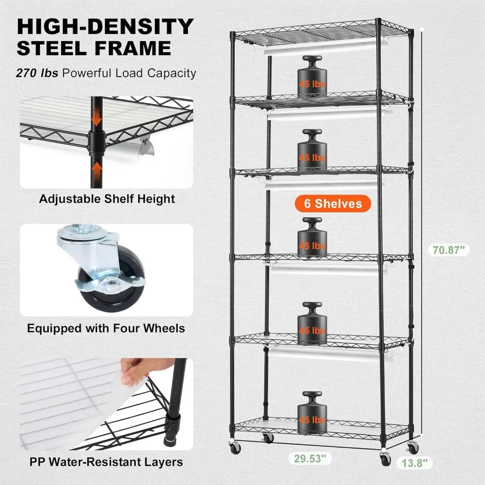 DIY Plant Stand with Grow Light, 6-Tier Large Tall Plant Shelf with 192W 5000K Full Spectrum Grow Lights for Seed Starting 6