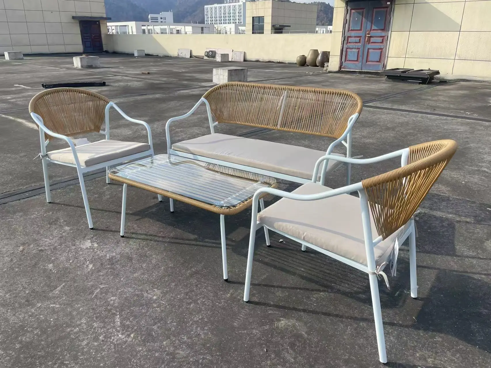 Stackable Wicker Patio Conversation Set with Cushions 2