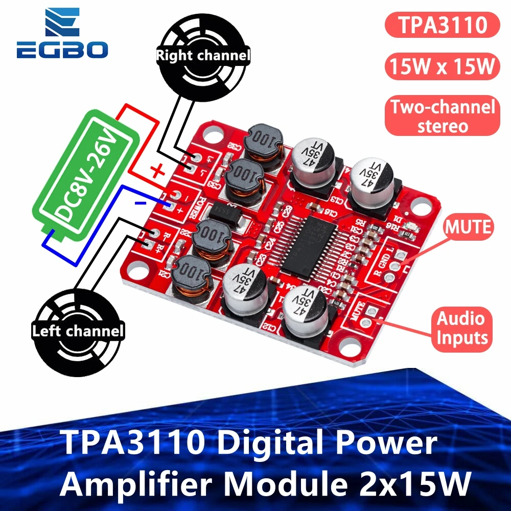 1 ~ 10PCS TPA3110 Digitales Leistungsverstärkermodul 2x15W Zweikanal-Stereo-DIY-Lautsprecherverstärker Elektronikdesign PCB DC 12V Rot