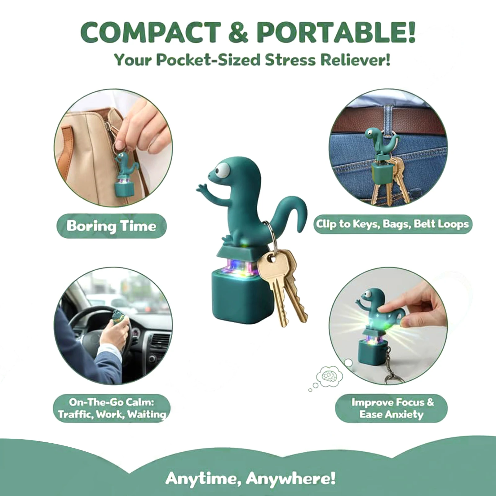 Funny Lizard Button Sound Keychain Rechargeable Keychain Fidget Keyring Toys with LED Colorful Lights for Unisex Stress Relief