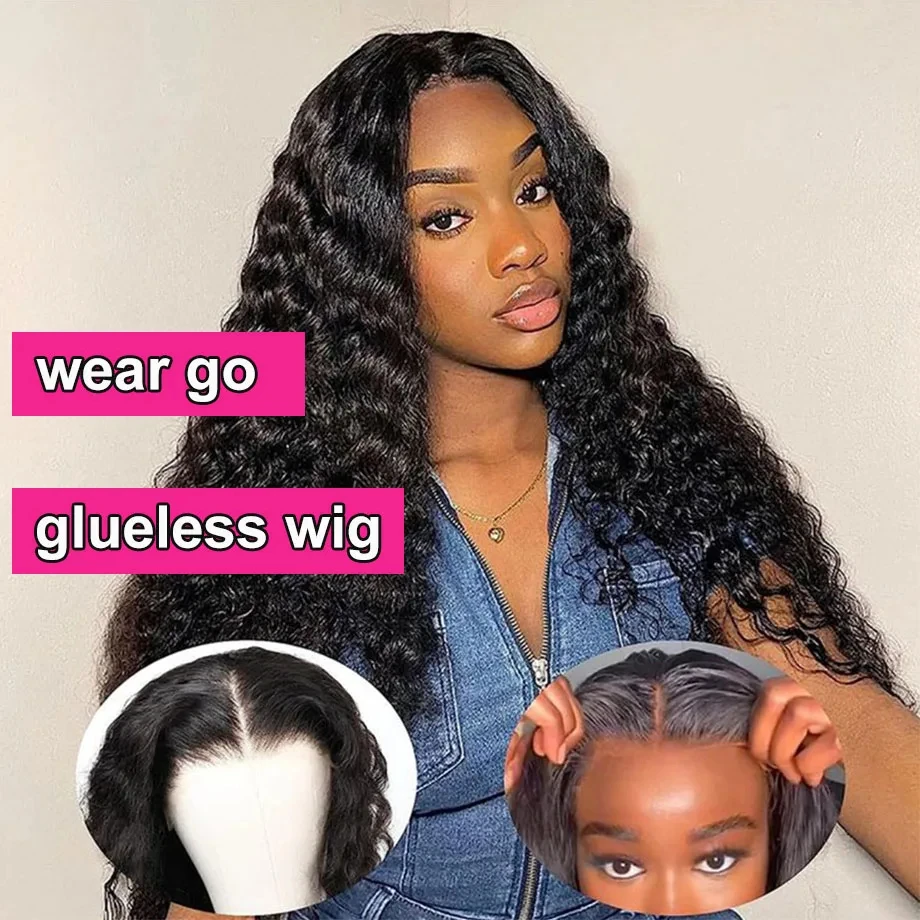 

4x4 5x5 Closure Glueless Curly Wig Human Hair Ready To Wear Go Pre Cut Plucked Brazilian Deep Water Wave Hd Lace Front Wigs