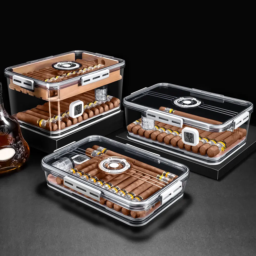 CIGARLOONGCedarWoodShelfClearCigarHumidorwithHygrometer100PCS