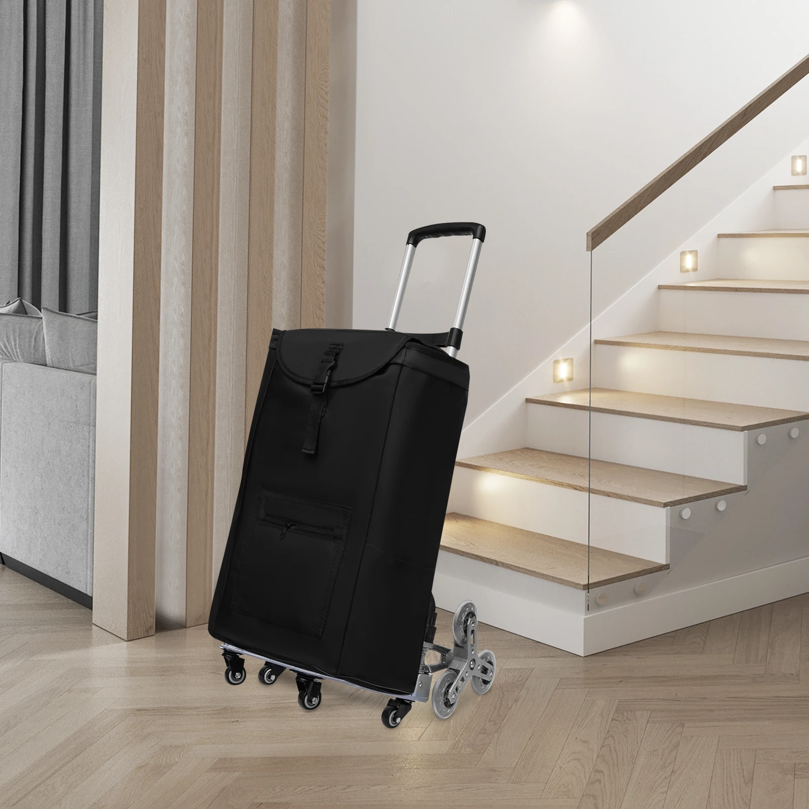 4 Small Wheels Black Folding Trolley Aluminum Alloy Wheel Frame With Cloth Bag Crystal Wheels To Carry Goods Deliveries