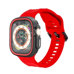 All-in-One Silicone Sport Strap & Protective Case for 49mm Ultra 1 2 (Red R)