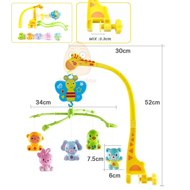 4 in 1 뮤지컬 용 침대 모바일 침대 벨 카와이 동물  딸랑이 회전 브래킷 장난감 기린 홀더 용 바람 업 뮤직 박스