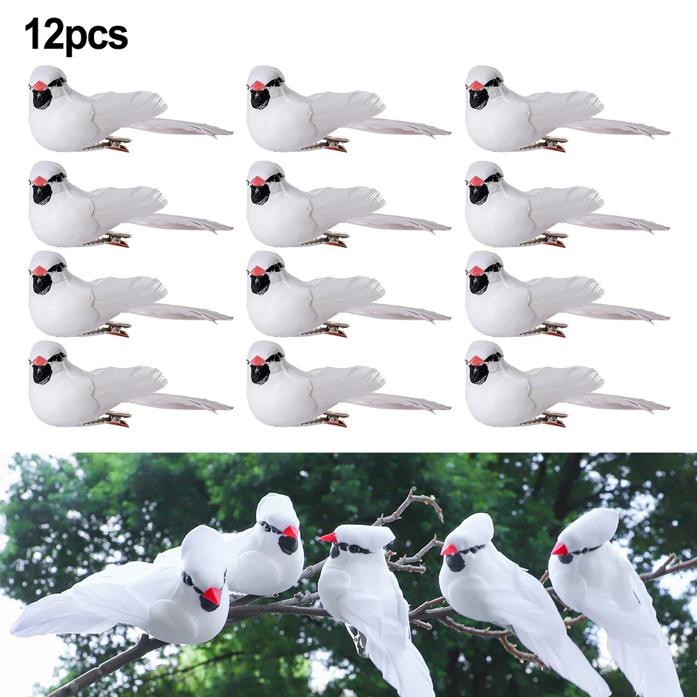 

12Pcs Artificial Peace Bird Plastic Feather Love Peace Doves Bird Simulation Figurines Home Table Garden Hanging Decorations