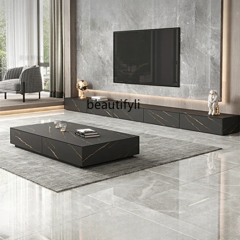 

Stone Plate TV Stand Coffee Table Combination Living Room with Storage Deck Wall Cabinet