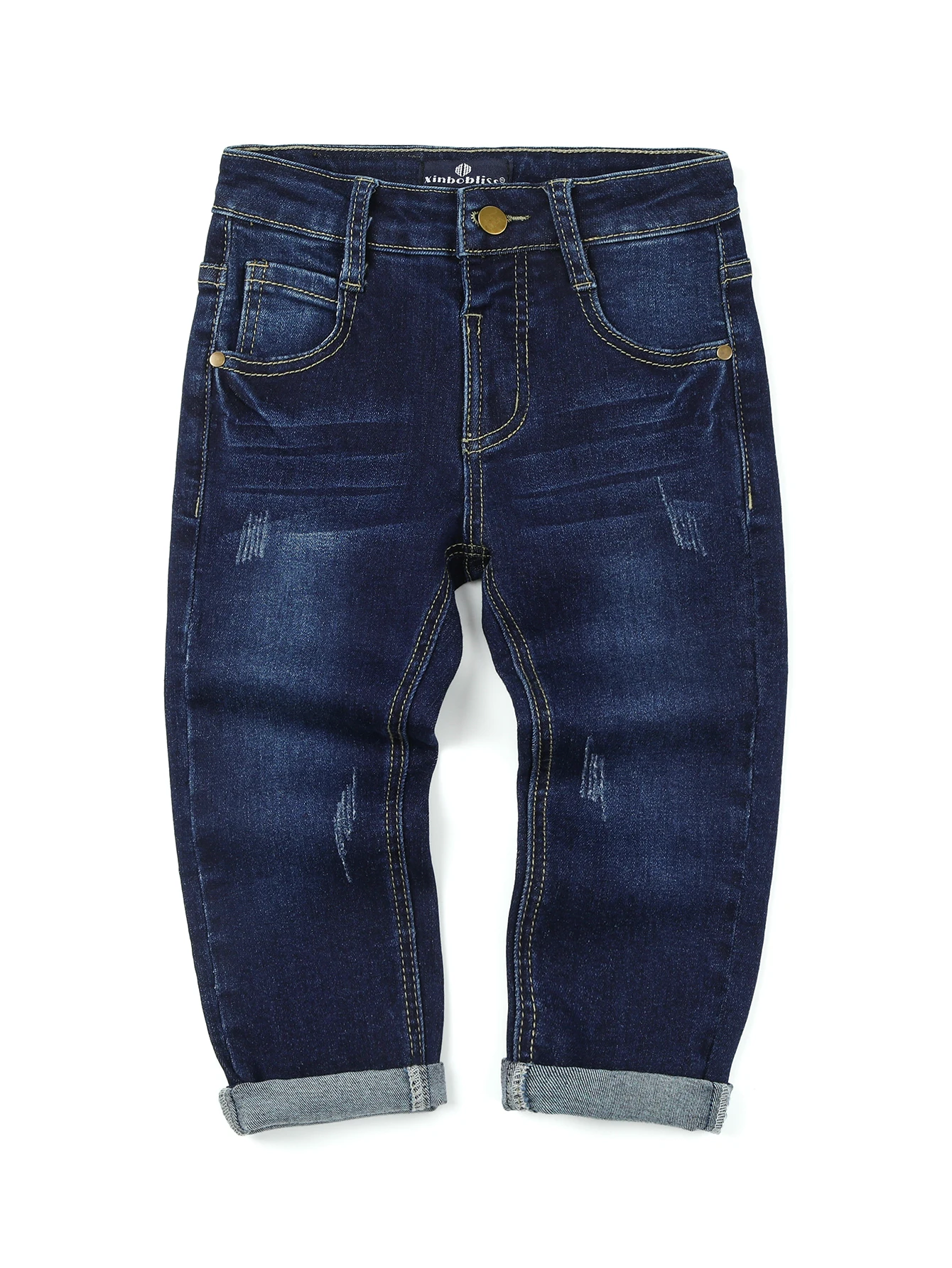 [Boys Denim Pants] Boys Casual Stretch Jeans Spring Autumn Youth Clothing Fashion Solid Trousers with Pocke - 2