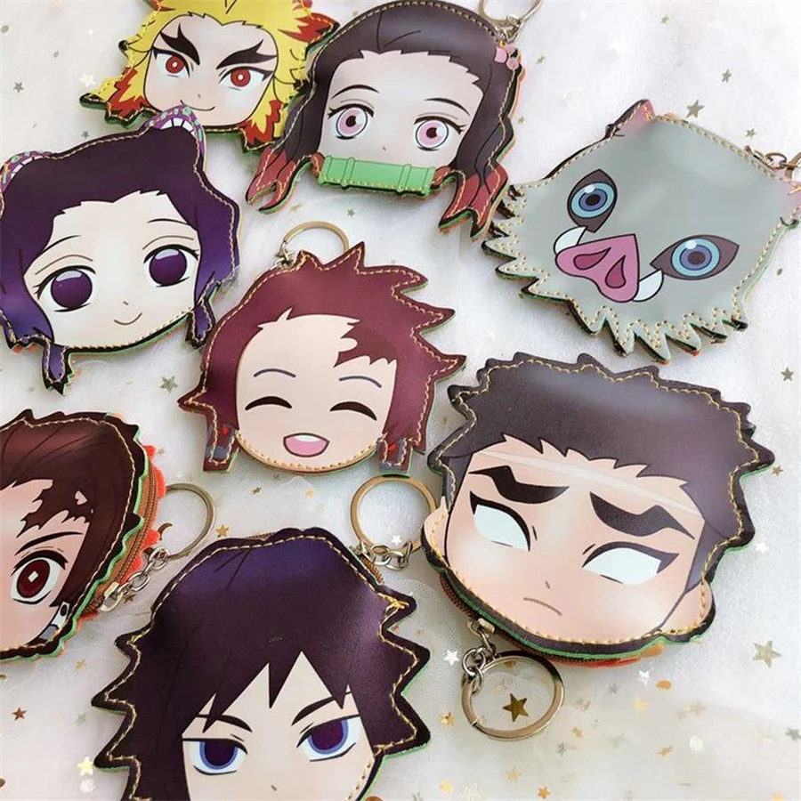 Anime wallet keychain Kimetsu No Yaiba Kamado Nezuko Hashibira Inosuke coin wallet purse keychain PU cartoon wallet key pendant