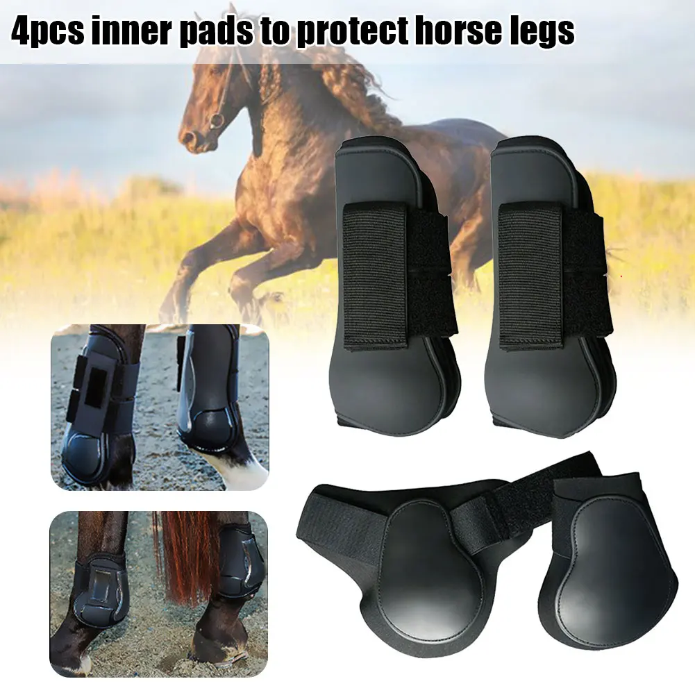 4pcs Jumping PU Shell Sports Riding Anti Scratching Horse Leg Boots Adjustable Band Front Hind Protective Training Outdoor 3
