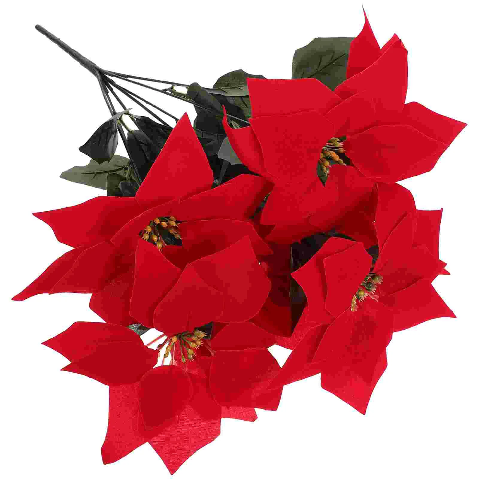 

Big Red Flower Simulation Poinsettia Garden Decorative Potted Plant 2pcs (7 Poinsettias 21 Leaves)