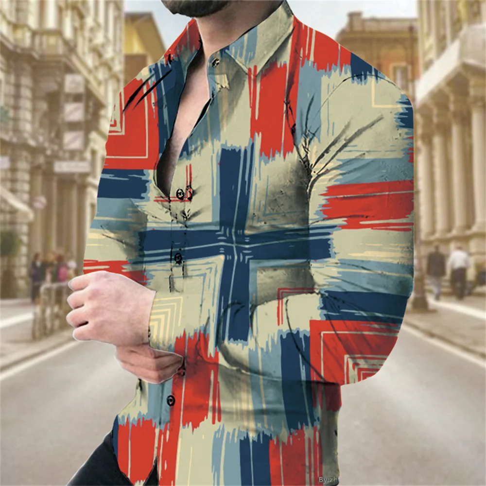 Camisas de moda con estampado floral en 3D para hombre, camisas de manga larga con solapa estampada, ropa informal vintage de calle con gráficos geniales, tops ajustados para hombre