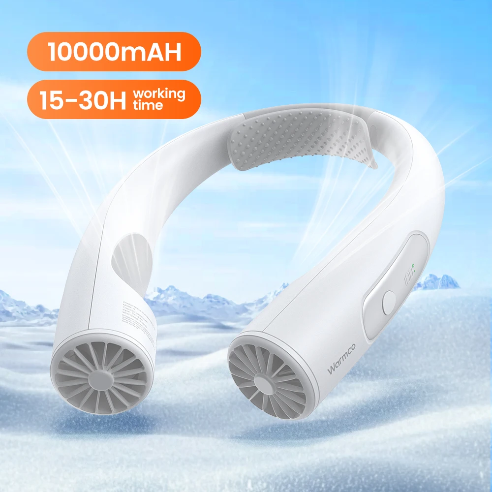 10000mAh Portable Neck Fan 4-Speed Rechargeable Personal Fan 360°Cooling 24H Run