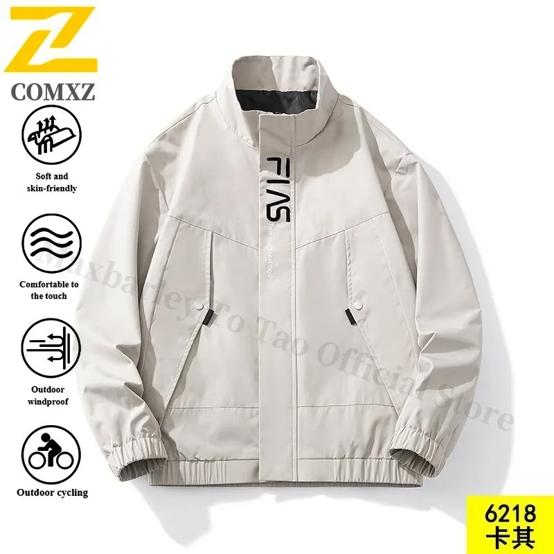 EiAO Windbreaker Men's Workwear  Windproof Waterproof Stand Collar Outdoor Coat for Hiking Camping Fishing Casual Loose Fit 2025