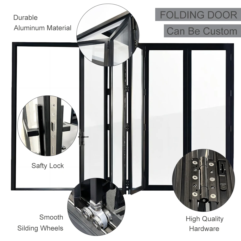 1.8mm Thermal Break Aluminum Profile Alloy Frame Accordion Door Custom-made Double-glazed Tempered Glass Folding Door folding door