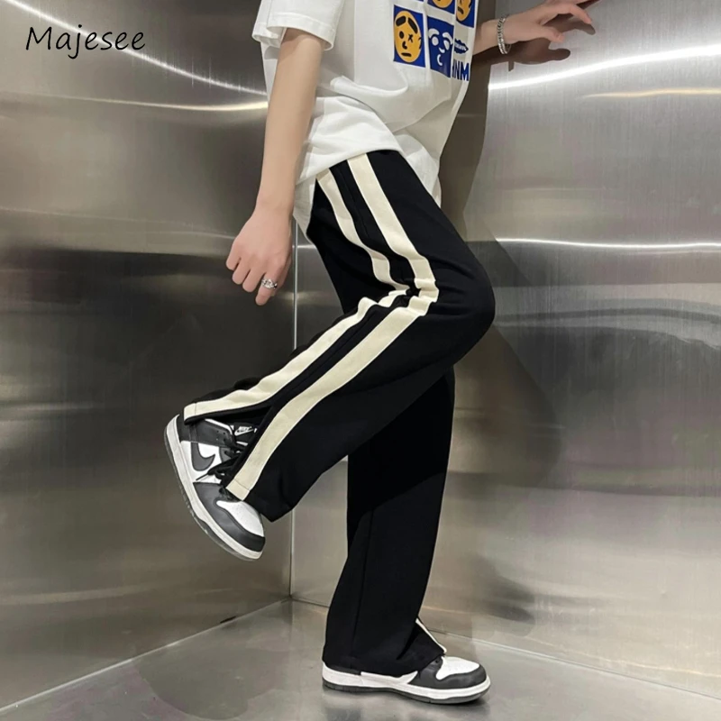 

Vertical Pants Men Fashion Streetwear Side-slit Striped Spring Autumn Straight Loose All-match Male Casual Simple Trousers Daily