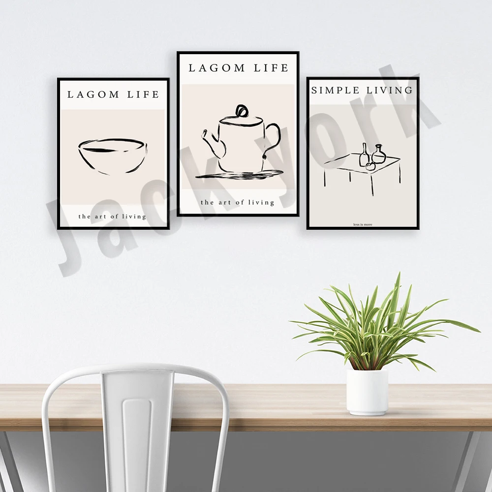Lagom Life Poster D'Arte Minimalista, Vita Minimalista, Tipografia, Meno È Più, Cibo E Bevande, Affermazione Positiva, Decorazioni Per La Casa