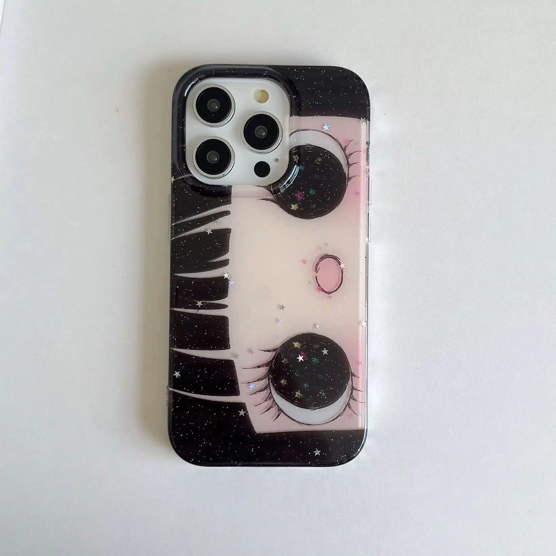 Traumhafte INS Glitzernde Comic-Mädchen mit großen Augen Niedliche Handyhülle für iPhone 18 17 16 15 14 11 12 13 Pro Max Plus Rückseiten-Cover
