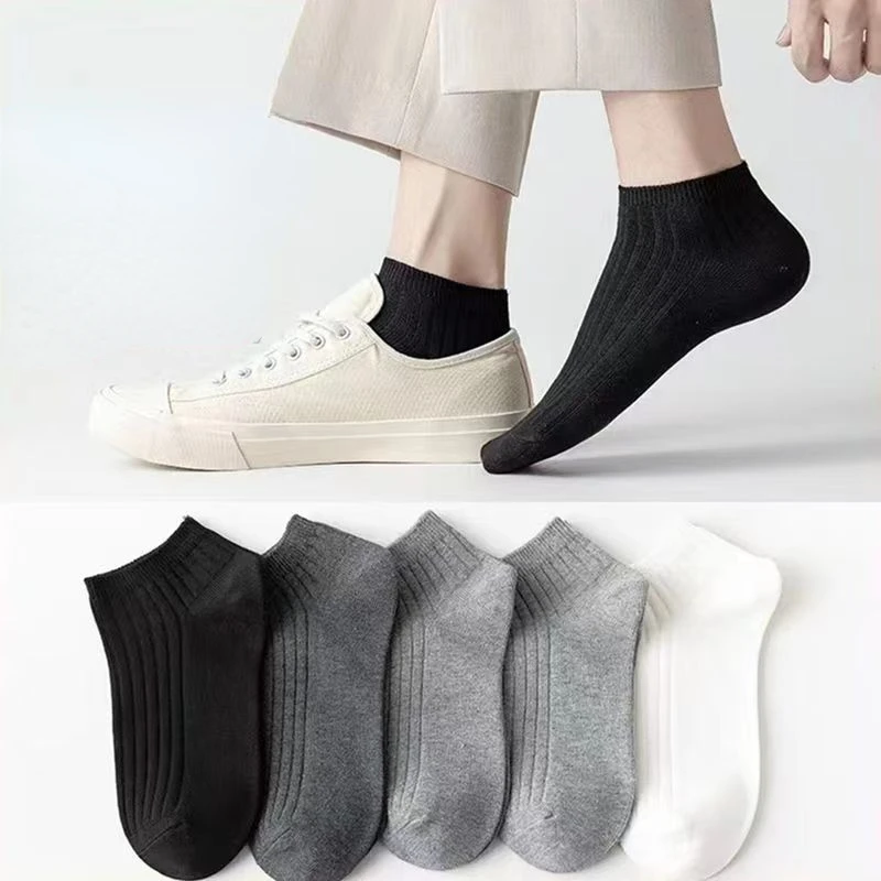 

5 Pairs Low Cut Men Socks Solid Color Black White Breathable Cotton Socks Male Sport Short Socks Business Women Men