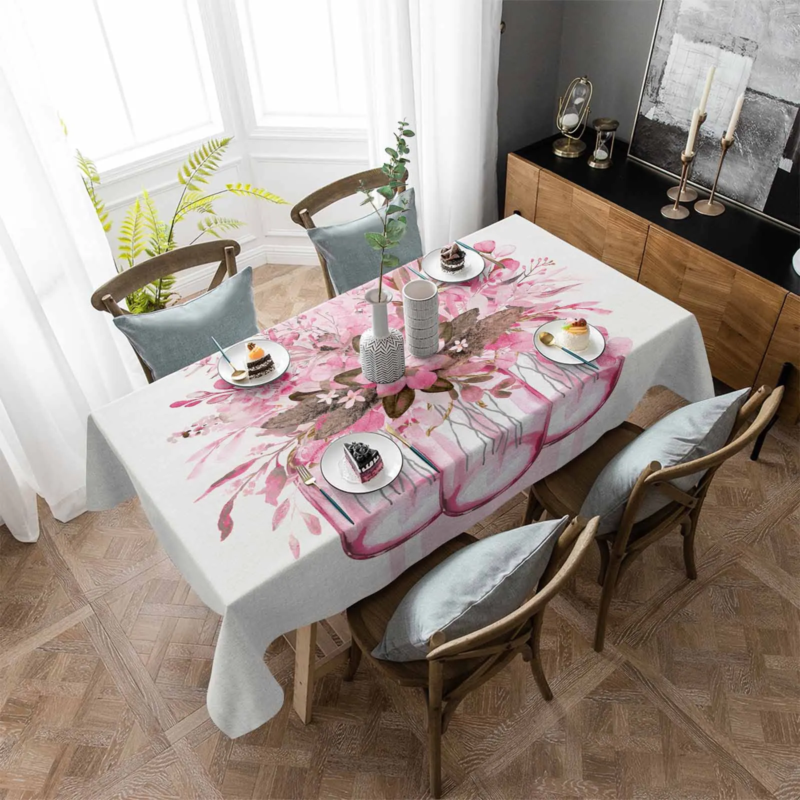 

Скатерть из эвкалипта в полоску, водостойкая, розовая, прямоугольная, для украшения кухни