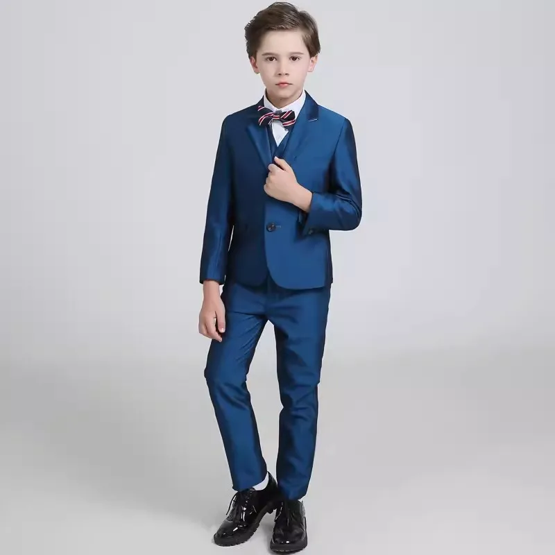 Children Shining Blue Piano Suit Flower Boys Wedding Dress Prince Kids Photograph Tuxedo Teenager Graduation Birthday Costume boys suit set