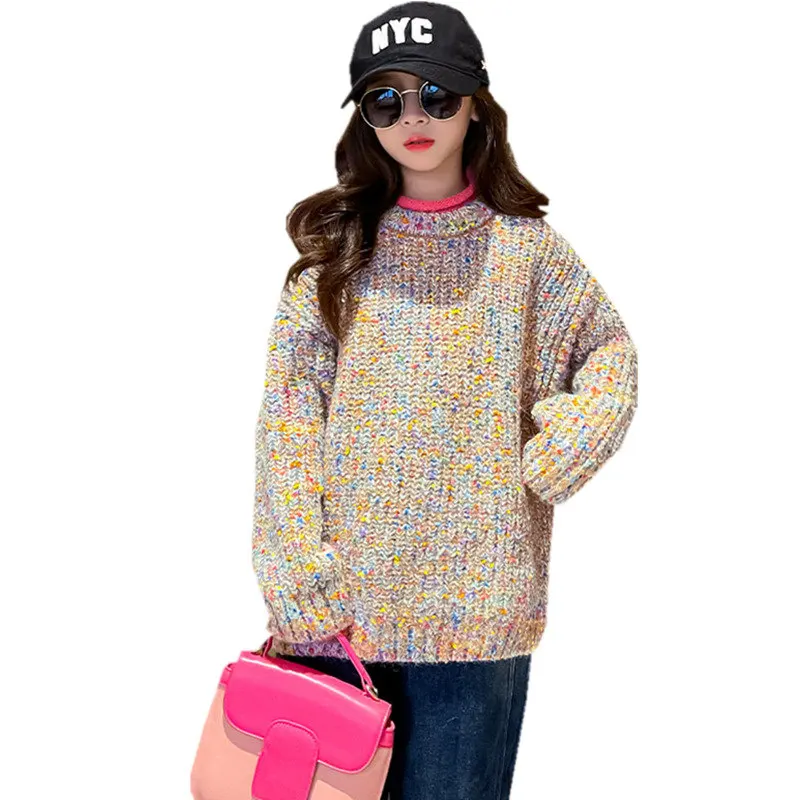 

New Fashion Color Knitwear Clothes for Kids Girl Autumn Winter Thick Sweater Coatume Children School Warm Pullover Clothes 4-14Y