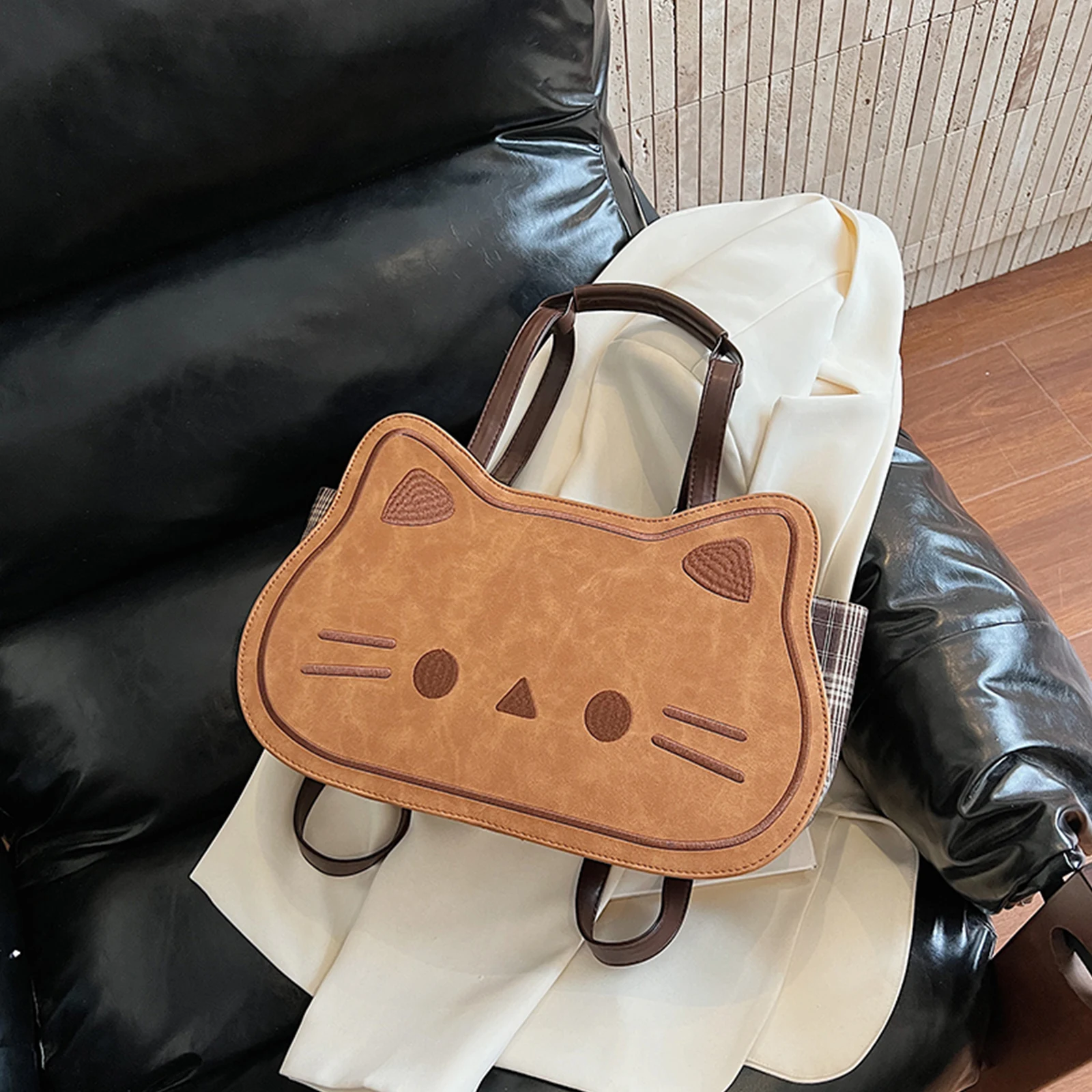 PU Leather Shoulder Bag Fashion Underarm Bag Cute Kitten Backpack for Women Work Shopping Travel