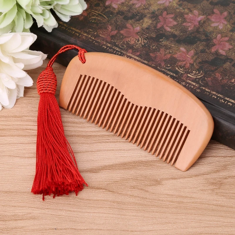 

Trendy Hair Tassel Natural Peach Wooden Comb Anti-Static Beard Combs Tool