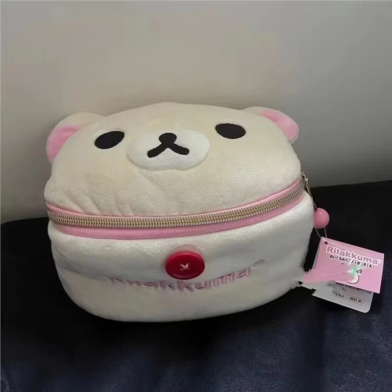 Rilakkuma Bear Girl Plush Makeup Storage Bag Portable Elliptical Stereoscopic Cute Cartoon Storage Case for Toys & Hobbies