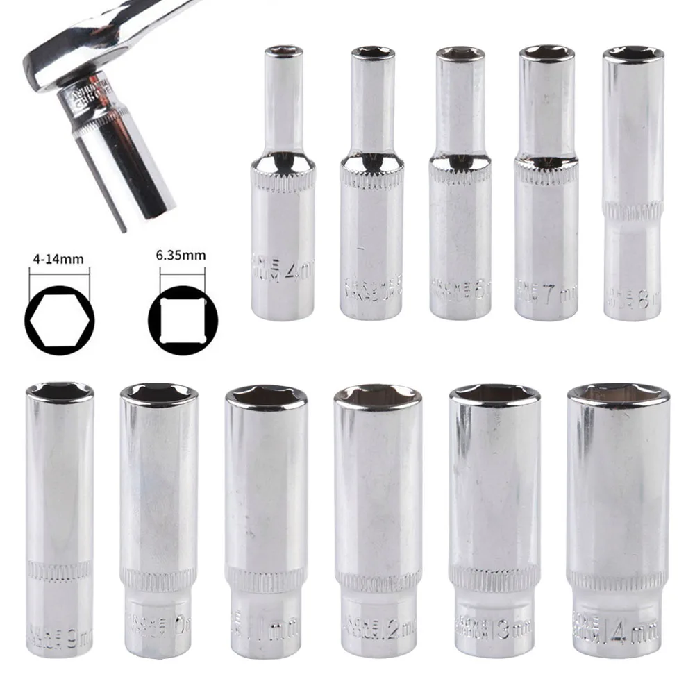 1Pc 1/4'' Hex Buchse Adapter 4 ~ 14mm Tiefe Ratsche Kopf 50/25mm Länge schlagschrauber Hand Werkzeuge Auto Reparatur Zubehör