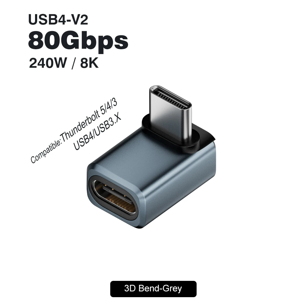 Enhanced Angled USB-C Adapter - 240W Elbow Connector, Ultra-Fast Data Transfer