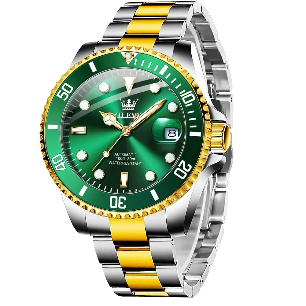 Olevs New In Mechanical Watches For Men Diving Green Waterproof Watches