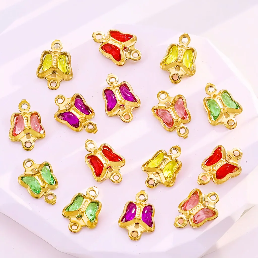 Stainless Steel Crystal Butterfly High-grade Color Titanium Steel Pendant Necklace DIY Jewelry Accessories Wholesale 2