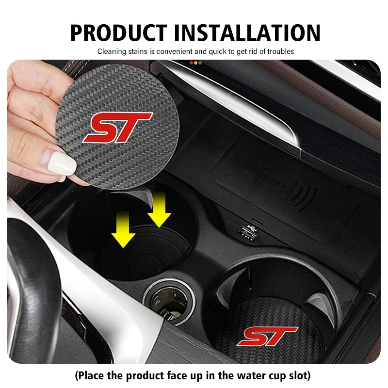 Car Coaster Water Cup Bottle Holder Anti-slip Mat Accessories For Ford ST Racing RS S Mustang Kuga Fiesta Fusion Mondeo Edge
