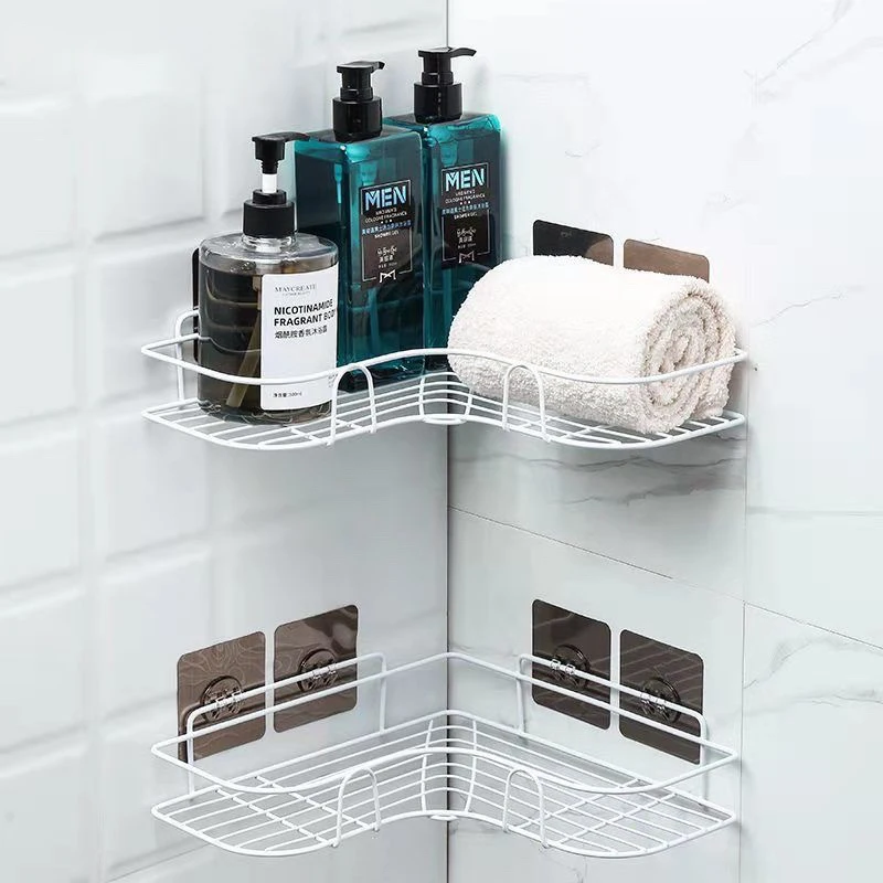 Kitchen Bathroom Shower Shelf Rack Organizer Storage Holder Wall Mounted Basket 