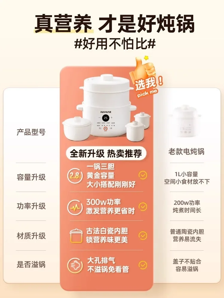 Description Picture 3 of item220V Joyoung Electric Stew Pot Automatic Ceramic Soup Cooker for Bird Nest Steaming Home Kitchen