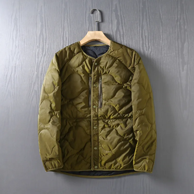 Gourd-Quilted Cotton Coat Men Monochromatic Casual Collarless Outdoor Trekking Travel Climbing Hiking Tooling Camp Jacket Winter