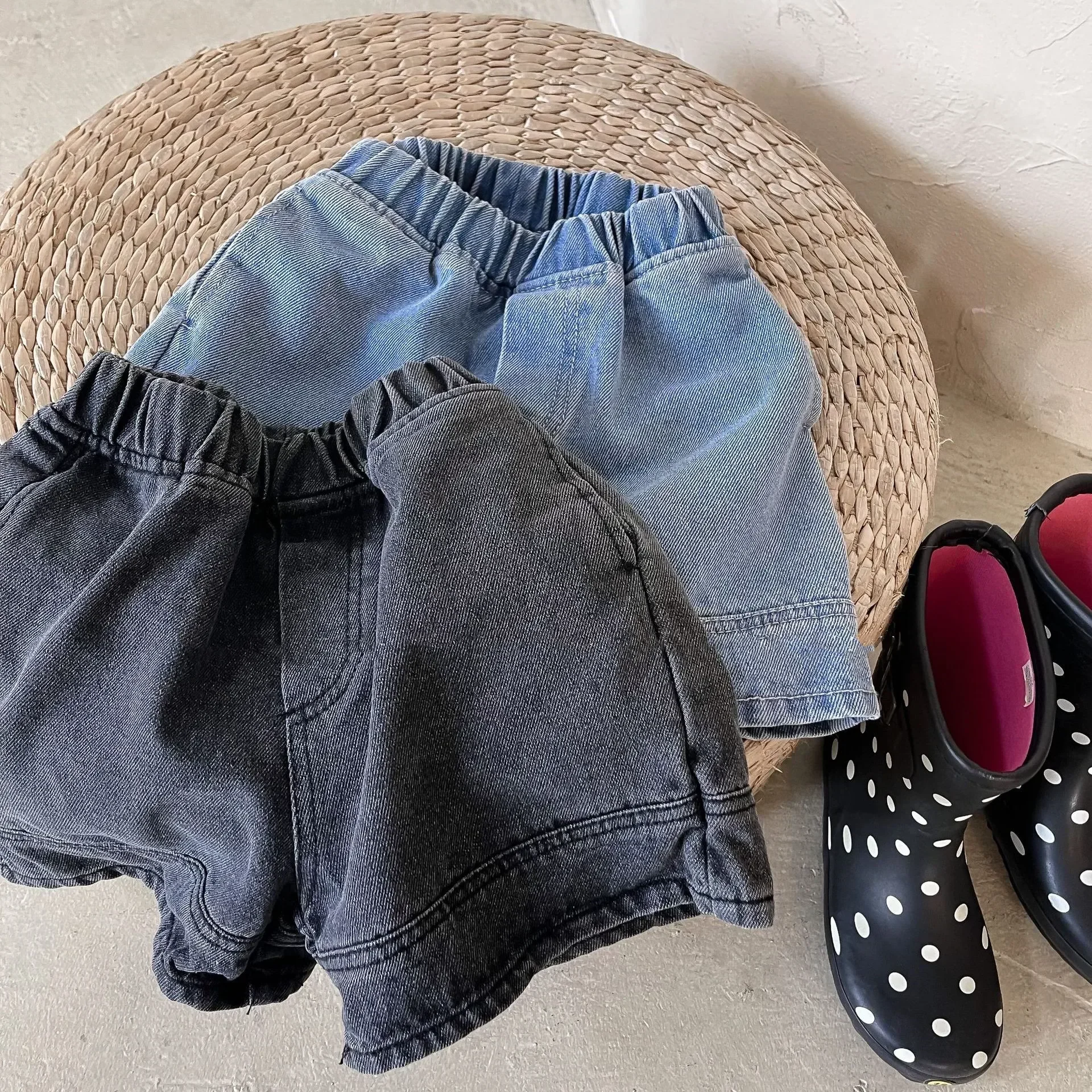 Baby Summer Denim Shorts Boys and Girls Patched Solid Color Short Pants for Kids Toddlers Korean Pants 2119B
