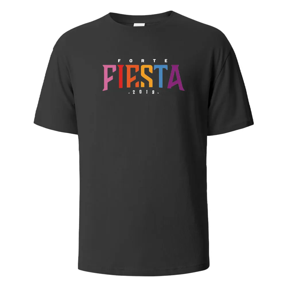 포르테 피에스타 프린트 티셔츠, 캐주얼 반팔 상의, 100% 코튼 O넥, 오버사이즈 스트리트웨어, 베이직 탑, 여름