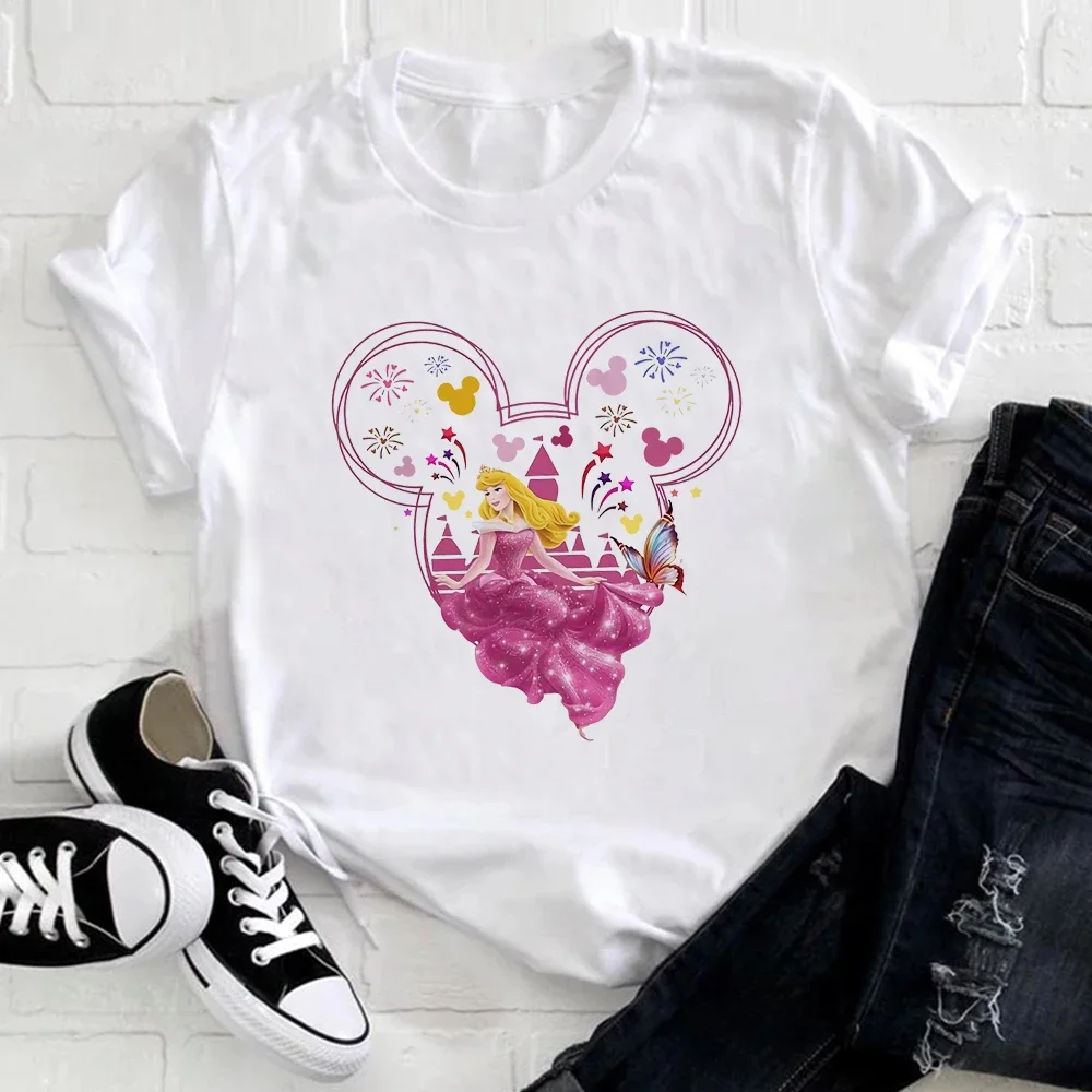 thumbnail image 1 of Camisetas informales de algodón con dibujos animados de Disney para niñas, princesas y sirenas, de Mickey Mouse, para niños, ropa de moda para niños de Disneyland, camisetas para bebés, 1 of 5