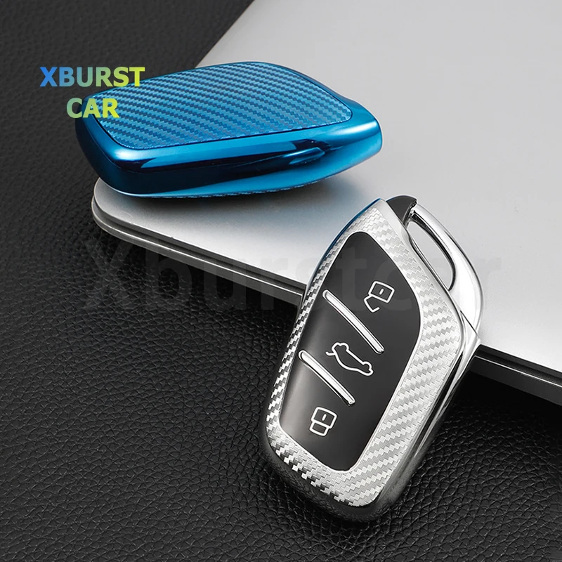 Carbon Fibre TPU Car Remote Key Case Shell and Fob Holder Cover Bag